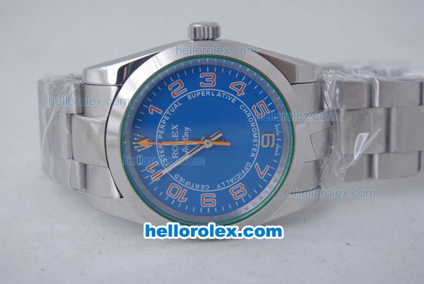 Rolex Air-King Oyster Perpetual Automatic with Full Ocean Blue Dial and Red Number Marking-Green Bezel-2007 Model - Click Image to Close